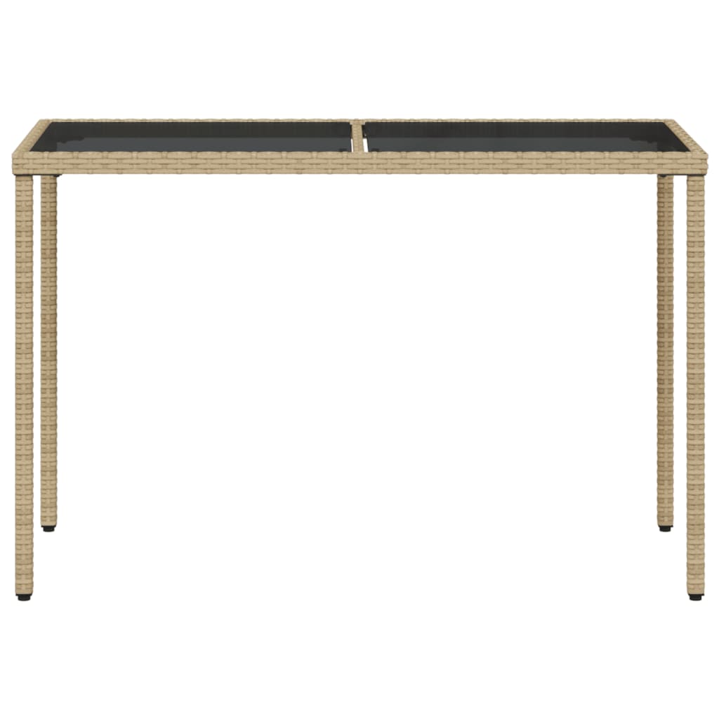 vidaXL Garden Table with Glass Top Beige 115x54x74 cm Poly Rattan 4