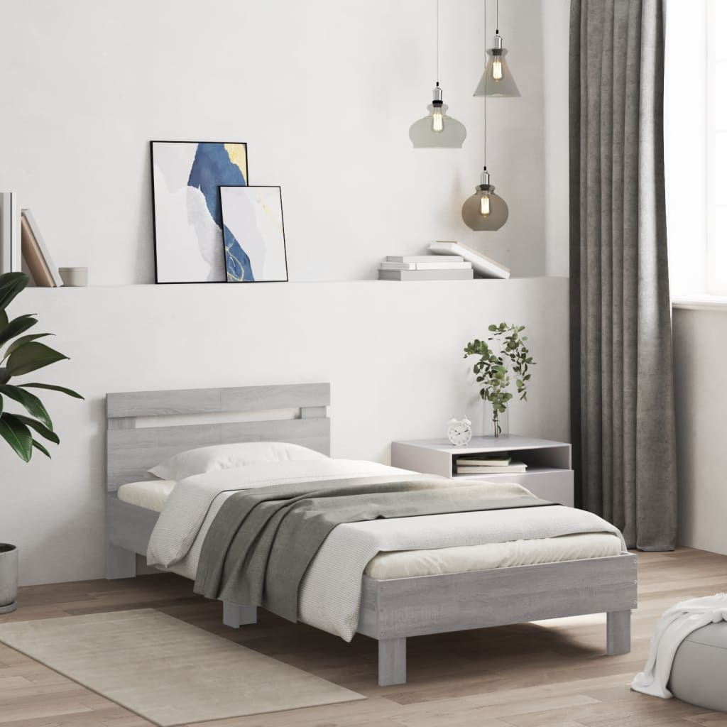 Bed Frame 98.5 x 200 cm Engineered Wood Width 100 cm Grey sonoma