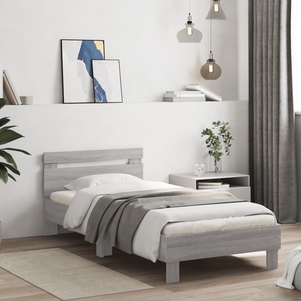 Bed Frame without Mattress with Headboard 90x200 cm Grey sonoma