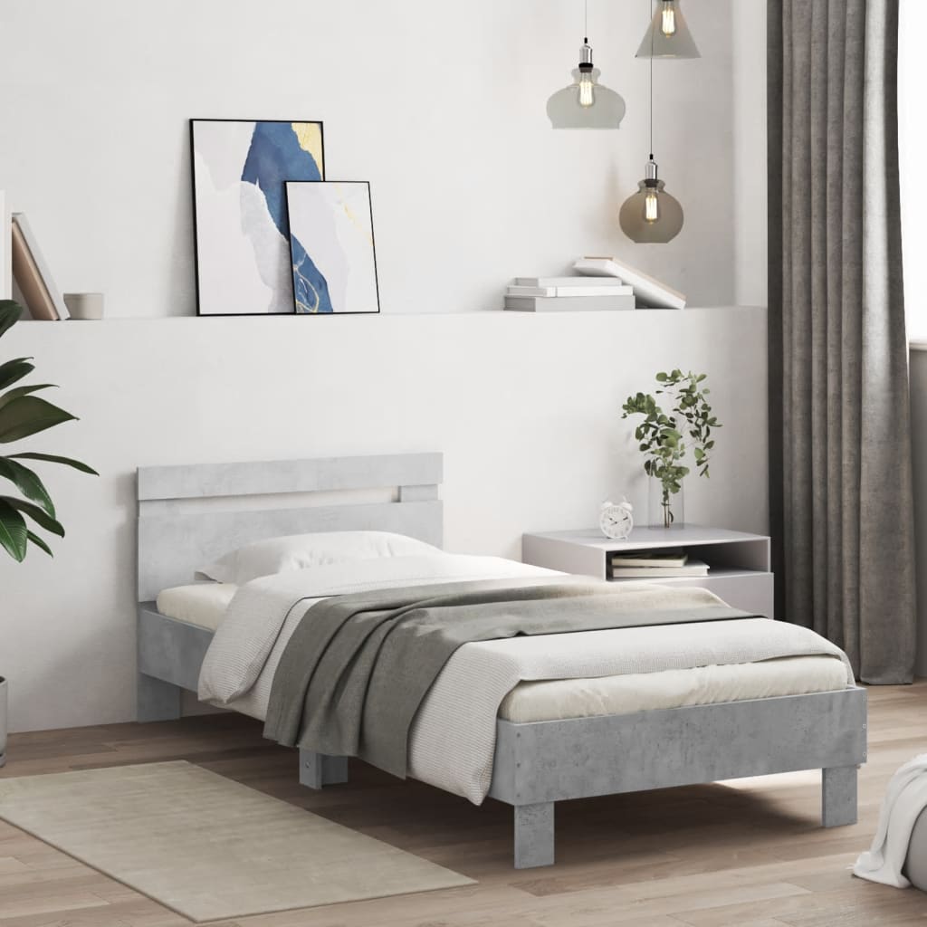 Bed Frame without Mattress with Headboard 75x190 cm Concrete grey