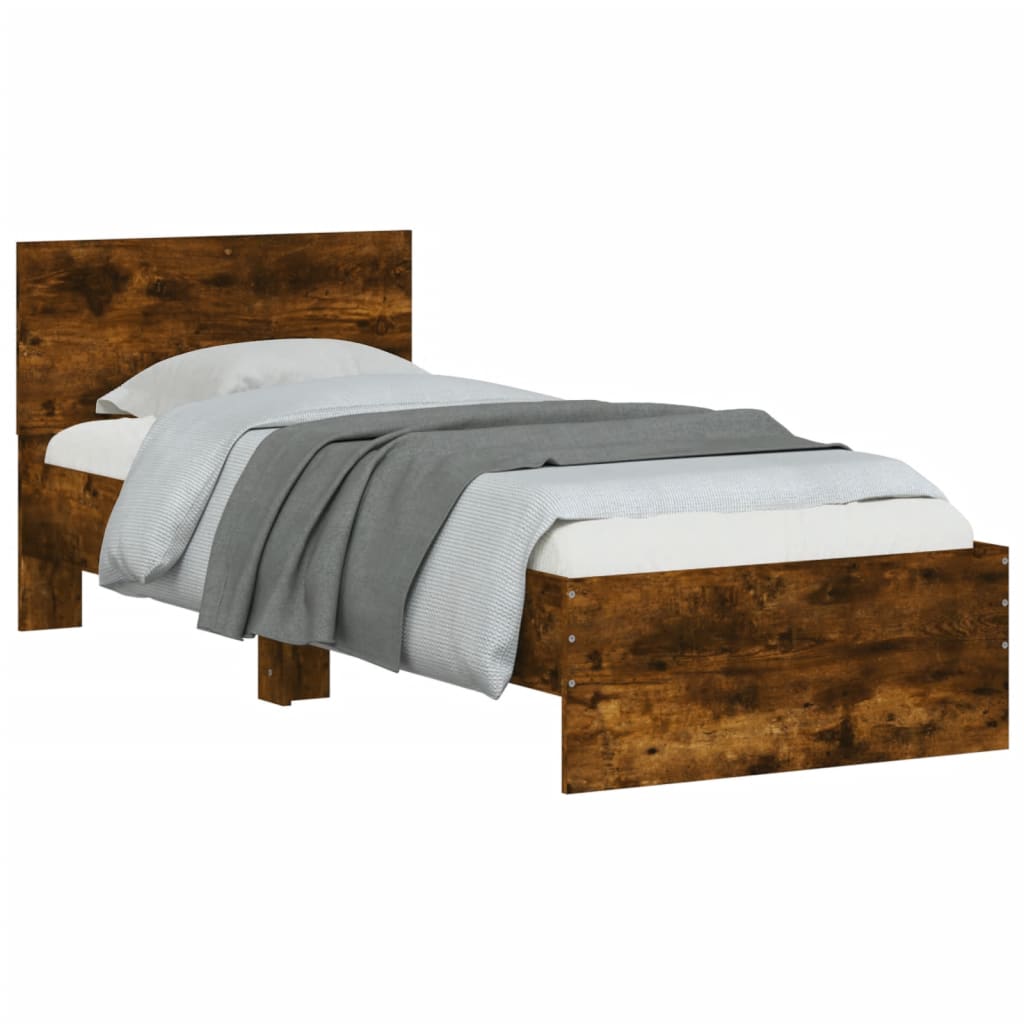 vidaXL Bed Frame without Mattress with Headboard Smoked Oak 75x190 cm Small Single 4