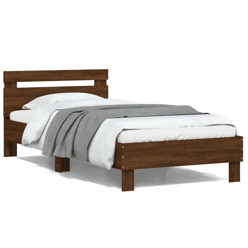 Bed Frame with LED without Mattress Brown Oak 100 x 200 cm