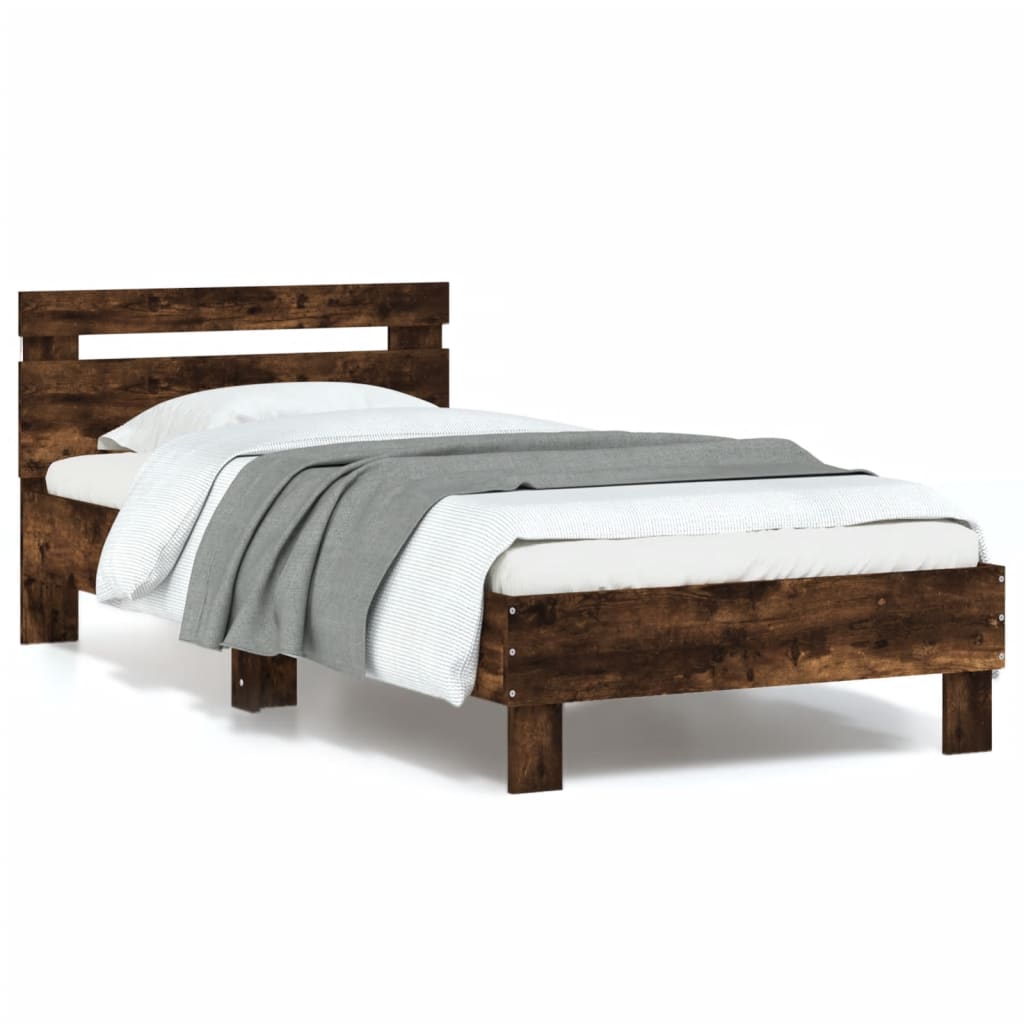 Bed Frame with LED without Mattress Smoked Oak 90 x 200 cm