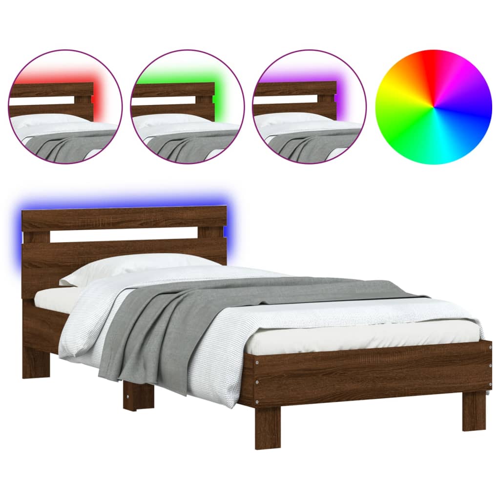 Bed Frame with LED without Mattress Brown Oak 90 x 200 cm