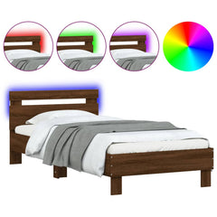 Bed Frame with LED without Mattress Brown Oak 90 x 200 cm