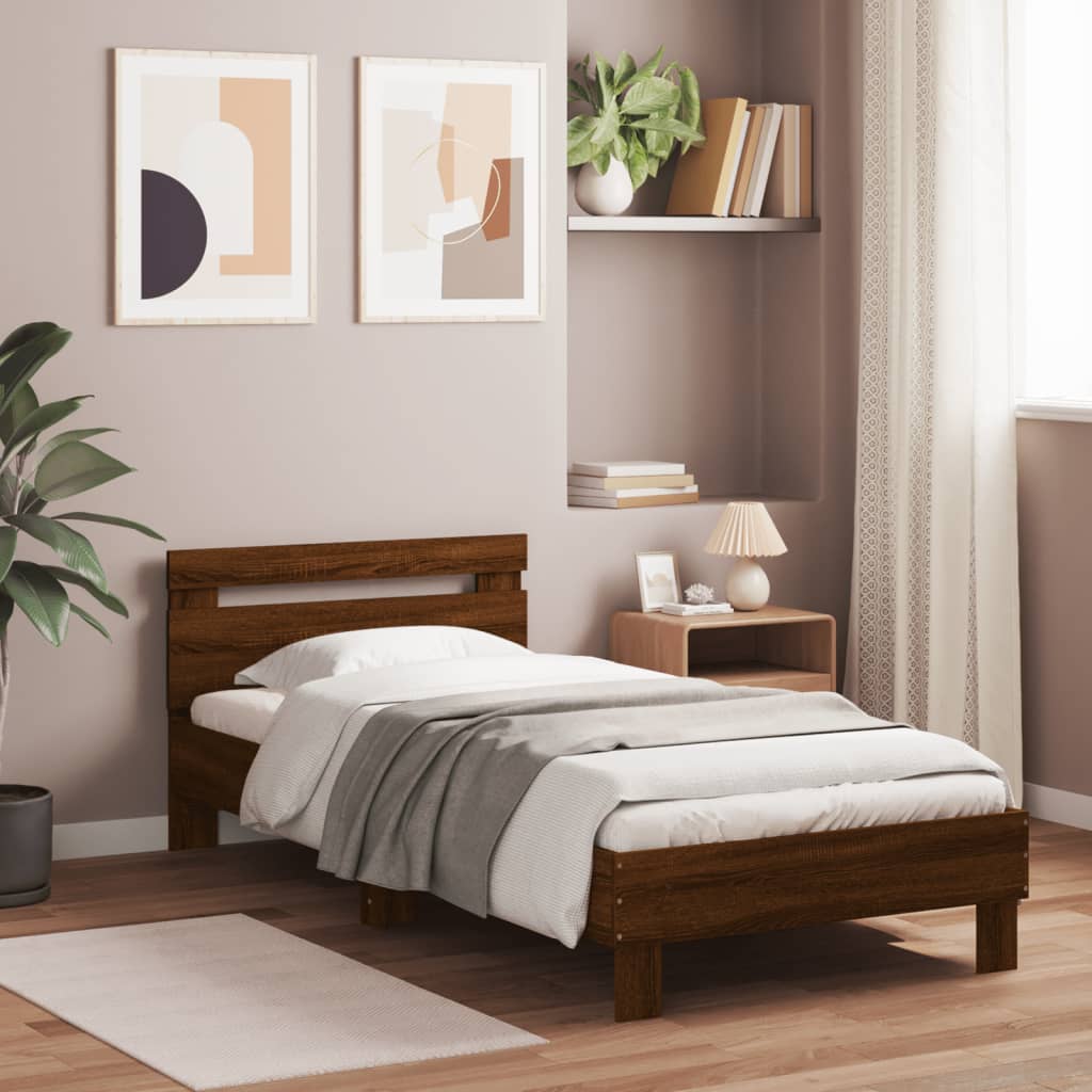 Bed Frame with LED without Mattress Brown Oak 90 x 200 cm