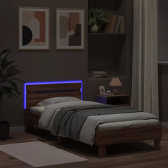Bed Frame with LED without Mattress Brown Oak 90 x 200 cm