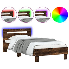 Bed Frame with LED without Mattress Smoked Oak 75 x 190 cm