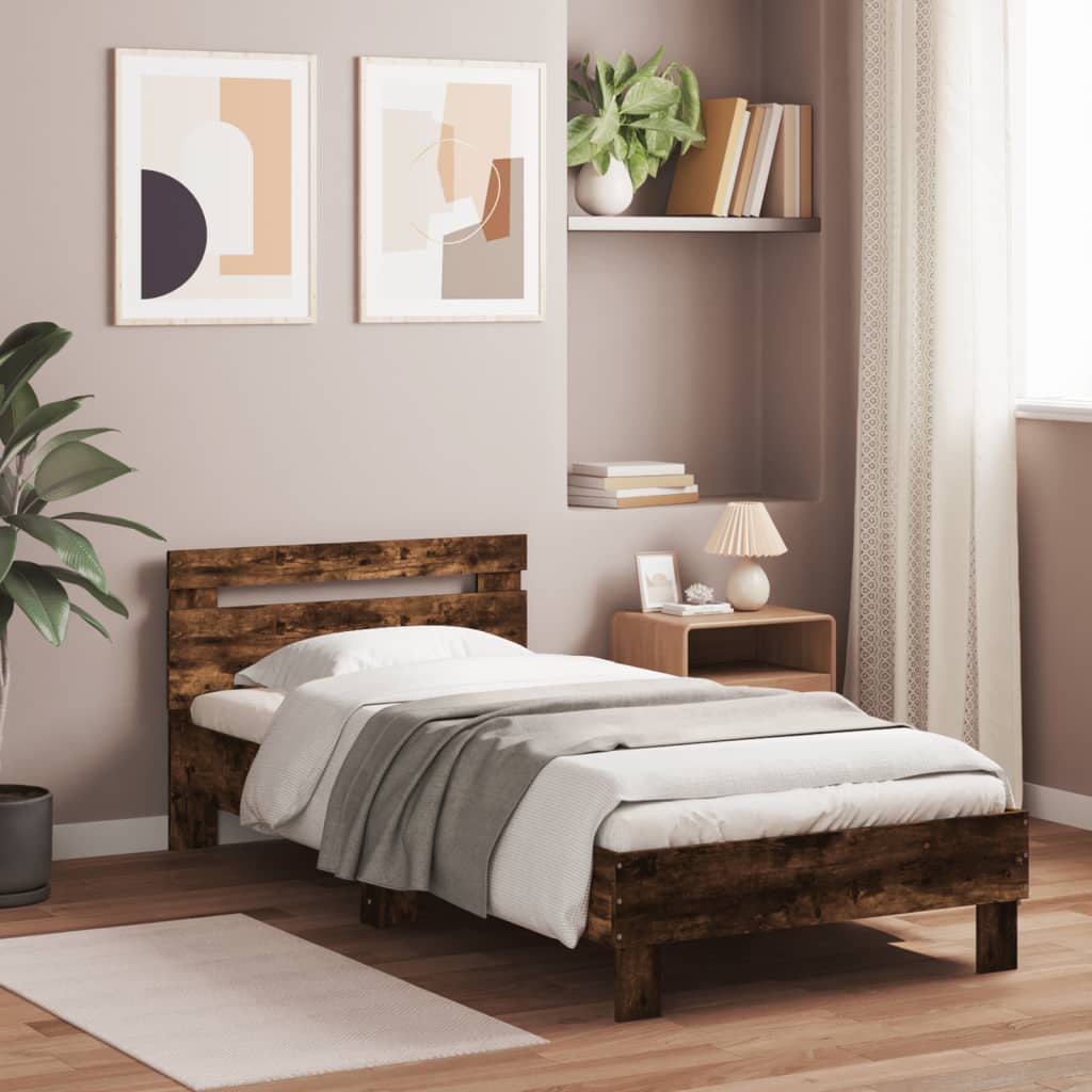 vidaXL Bed Frame without Mattress with LED Lights Smoked Oak 75x190 cm Small Single 3
