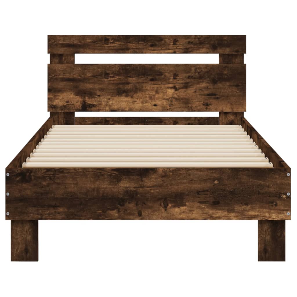 Bed Frame with LED without Mattress Smoked Oak 75 x 190 cm