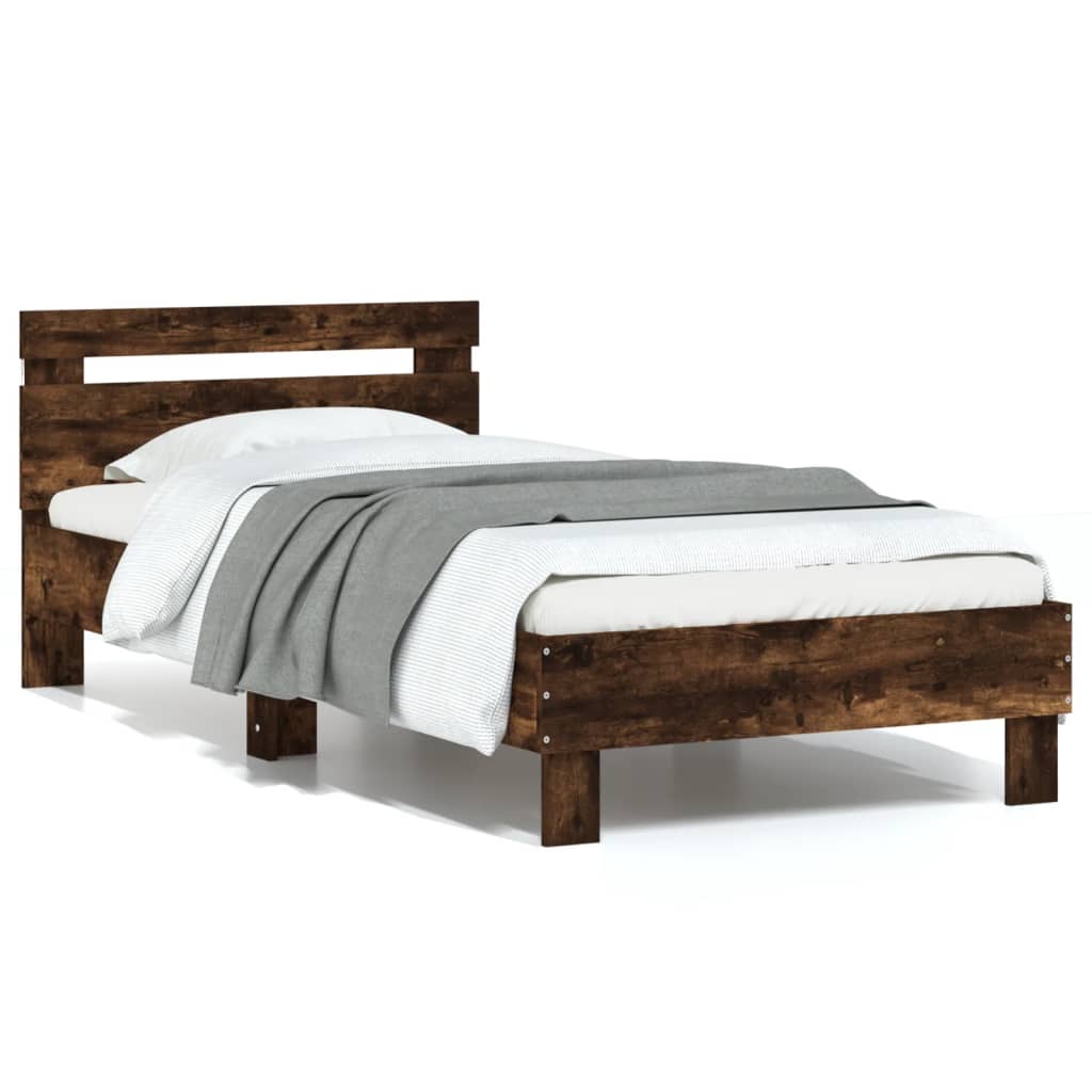 Bed Frame with LED without Mattress Smoked Oak 75 x 190 cm