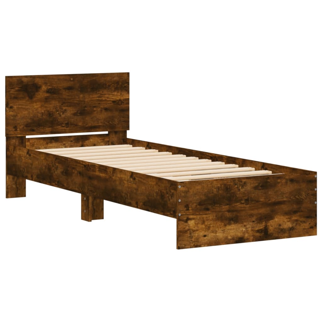 vidaXL Bed Frame without Mattress with LED Lights Smoked Oak 75x190 cm Small Single 3