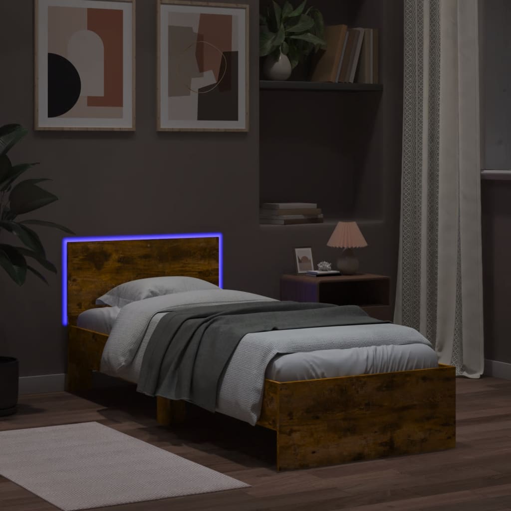 vidaXL Bed Frame without Mattress with LED Lights Smoked Oak 75x190 cm Small Single 5