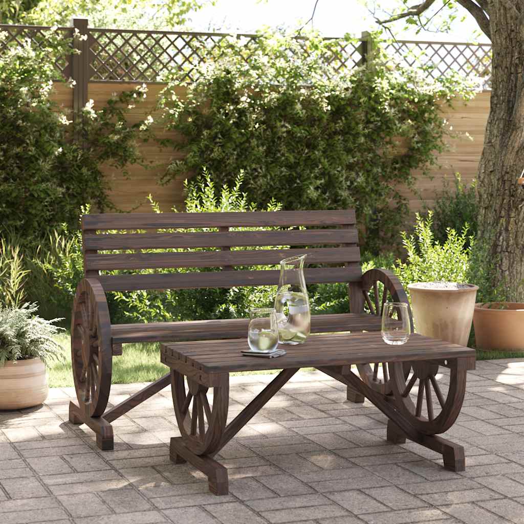 Garden Bench Solid Wood Fir Dark brown Chair and table 2