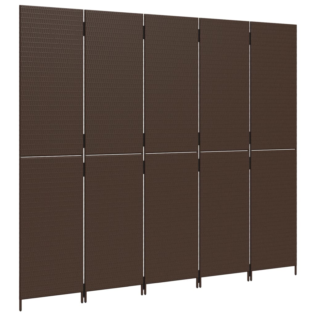 Room Divider 4 Panels Poly Rattan Full Weaving Length 200 cm Brown 245 cm