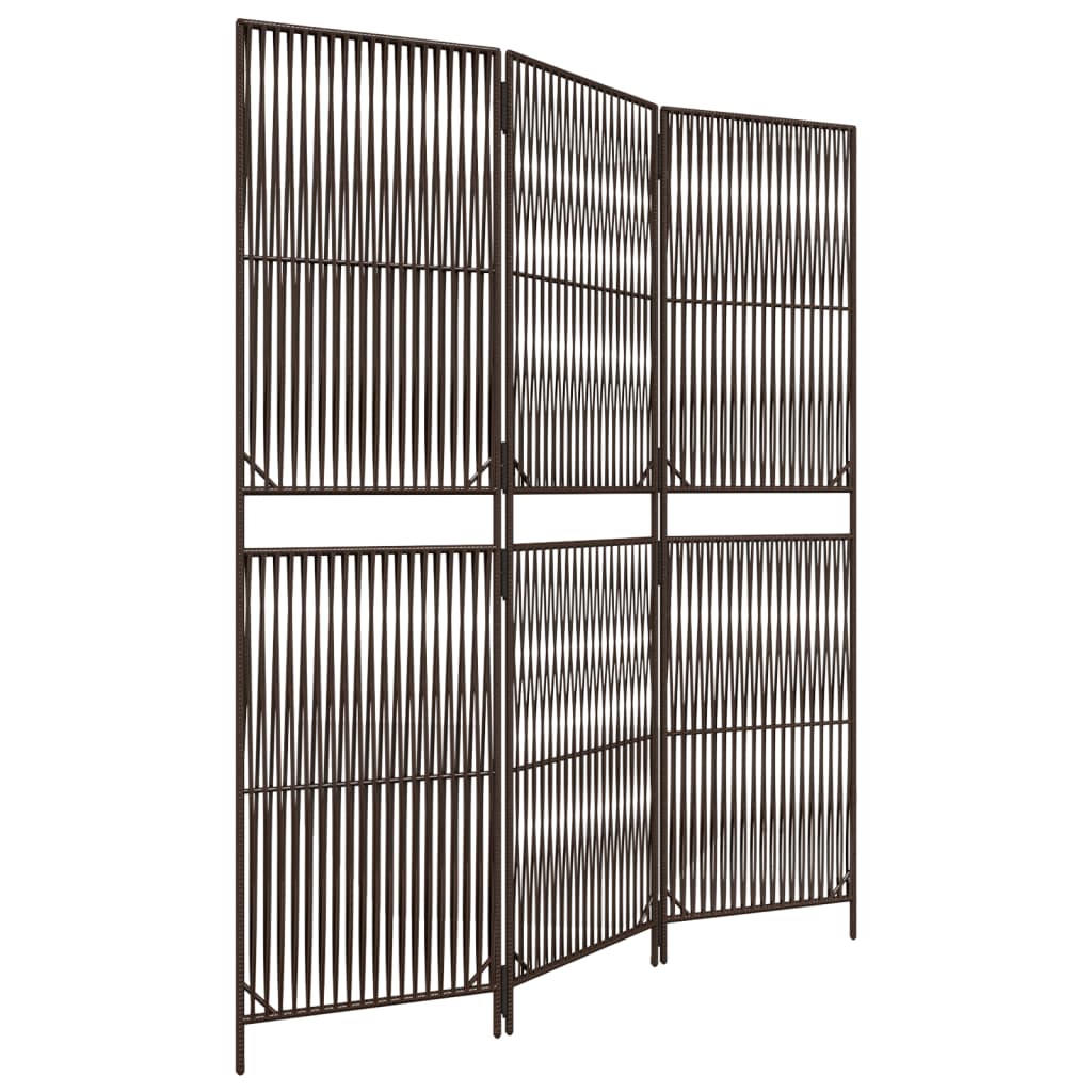 vidaXL Room Divider 3 Panels Brown Poly Rattan 2