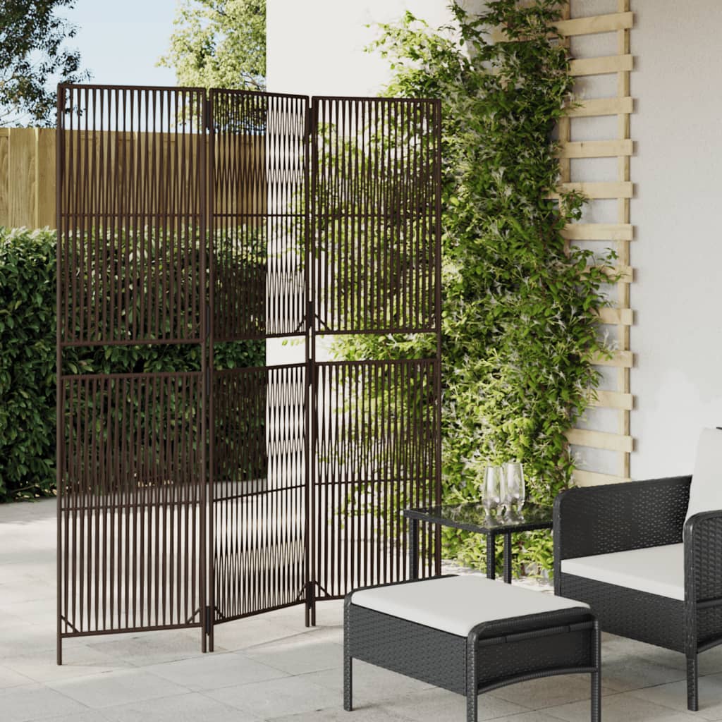 vidaXL Room Divider 3 Panels Brown Poly Rattan 1