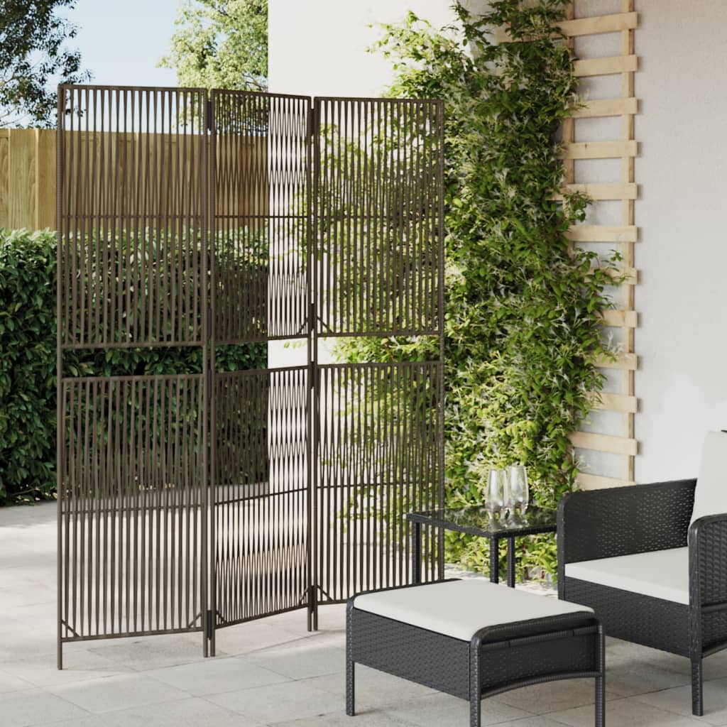 vidaXL Room Divider 3 Panels Poly Rattan Line Weaving Length 180 cm
