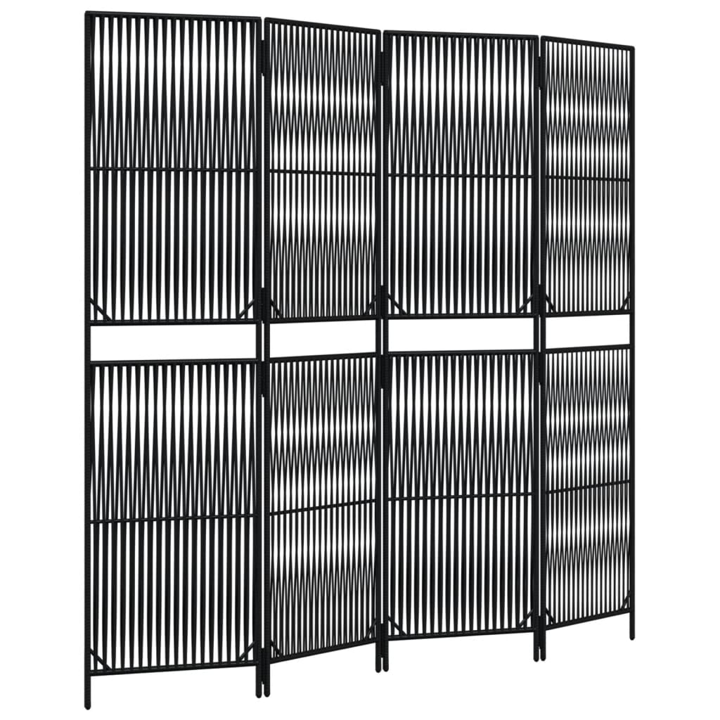 vidaXL Room Divider 4 Panels Black Poly Rattan 2