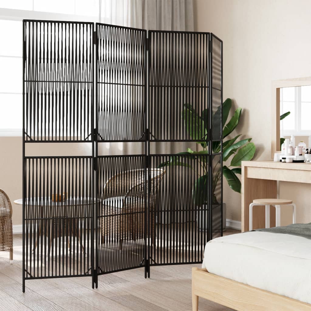 Room Divider 3 Panels Poly Rattan Line Weaving