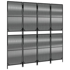 vidaXL Room Divider 4 Panels Black Poly Rattan 4