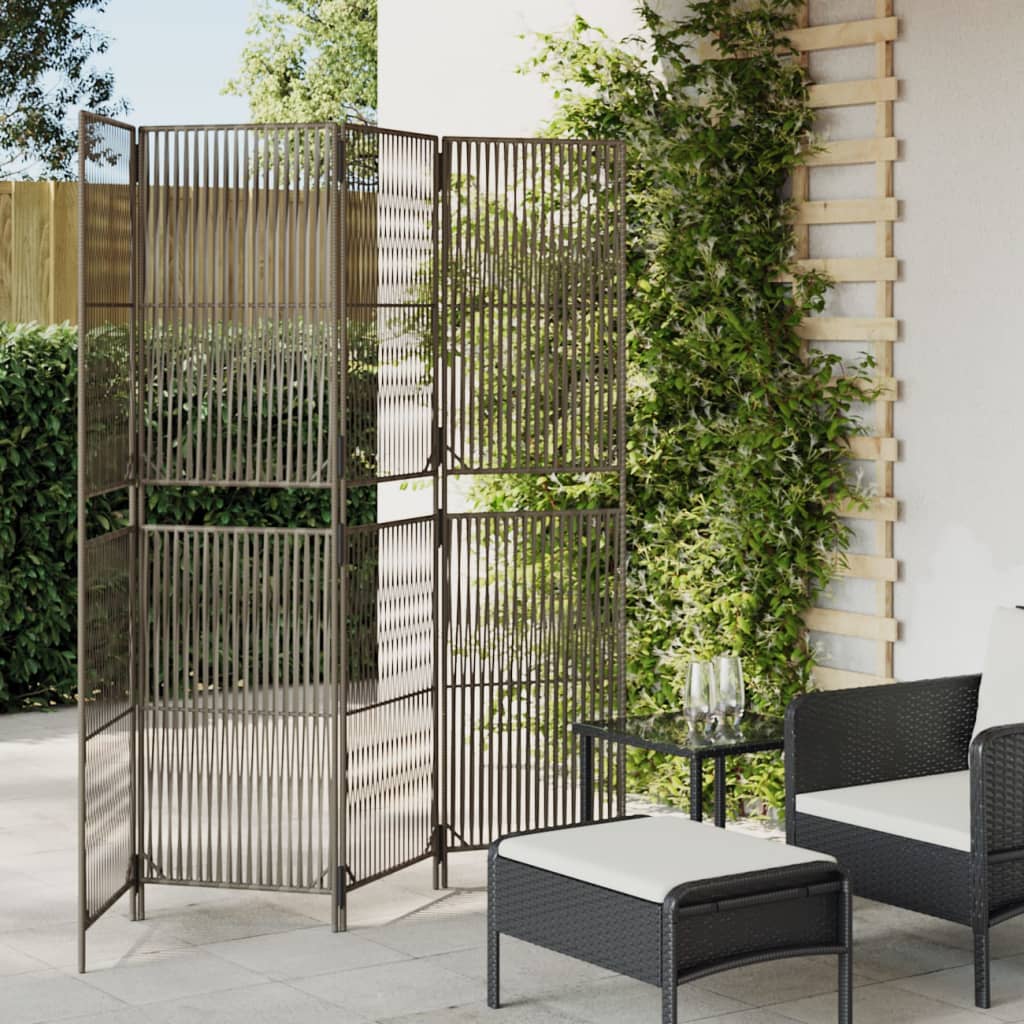 Room Divider 3 Panels Poly Rattan Line Weaving in Grey
