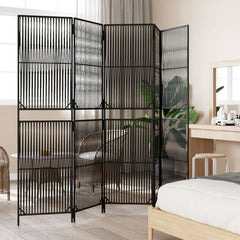 Room Divider 3 Panels Poly Rattan Line Weaving