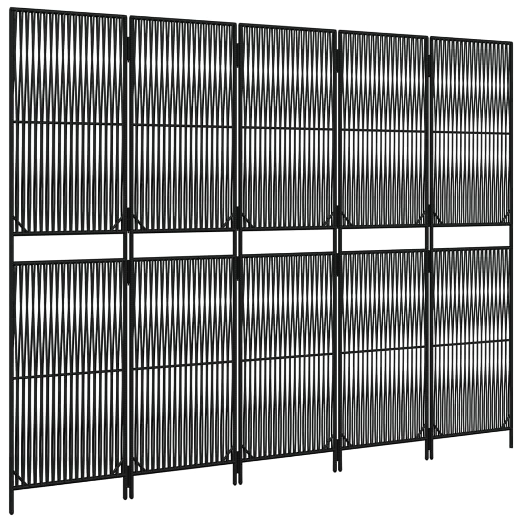 vidaXL Room Divider 5 Panels Black Poly Rattan 4