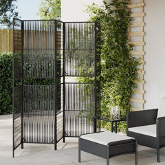 Room Divider 3 Panels Poly Rattan Line Weaving in Black