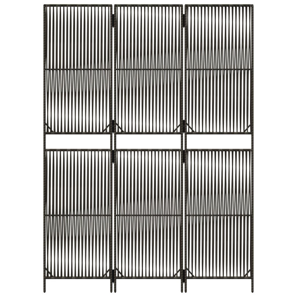 Room Divider 3 Panels Poly Rattan Line Weaving Length 200 cm Grey 147 cm