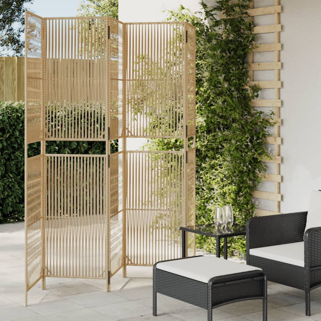 Room Divider 3 Panels Poly Rattan Line Weaving Length 200 cm Beige 245 cm