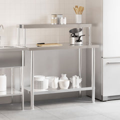 vidaXL Kitchen Work Table with Overshelf 110x55x120 cm Stainless Steel 3