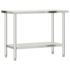 vidaXL Kitchen Work Table with Overshelf 110x55x120 cm Stainless Steel 4