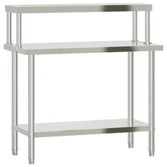 vidaXL Kitchen Work Table with Overshelf 110x55x120 cm Stainless Steel 2