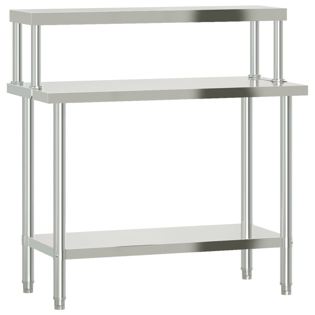 vidaXL Kitchen Work Table with Overshelf 110x55x120 cm Stainless Steel 2