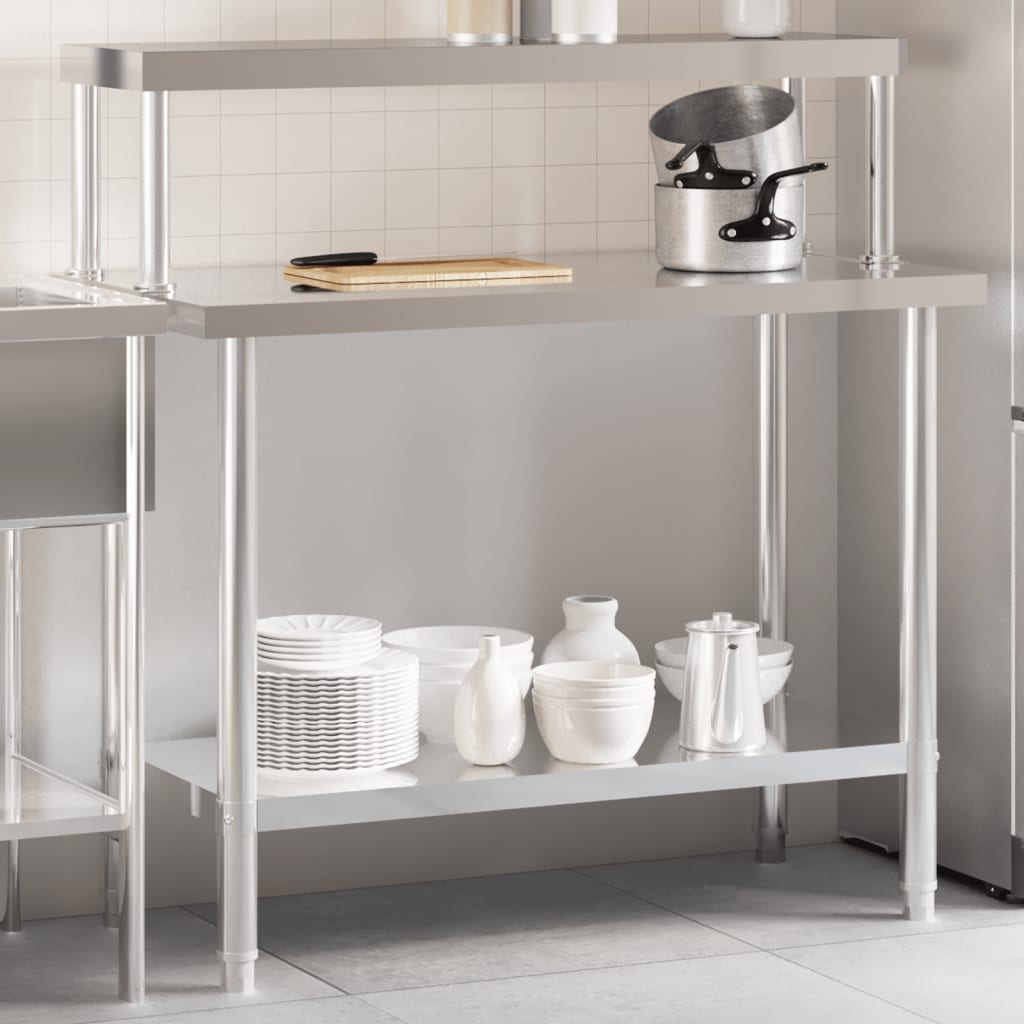 vidaXL Kitchen Work Table with Overshelf 110x55x120 cm Stainless Steel 1
