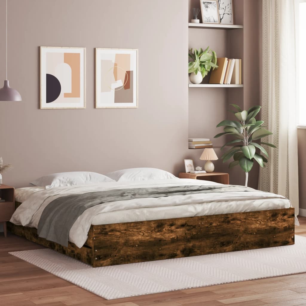 Bed Frame with Drawers without Mattress 160x200 cm Smoked oak