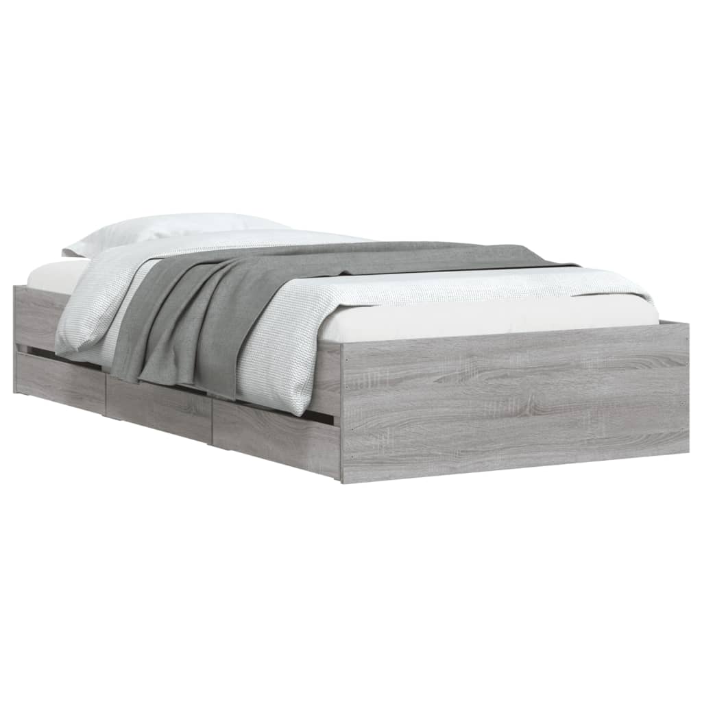 Bed Frame with Drawers without Mattress 90x200 cm Grey sonoma