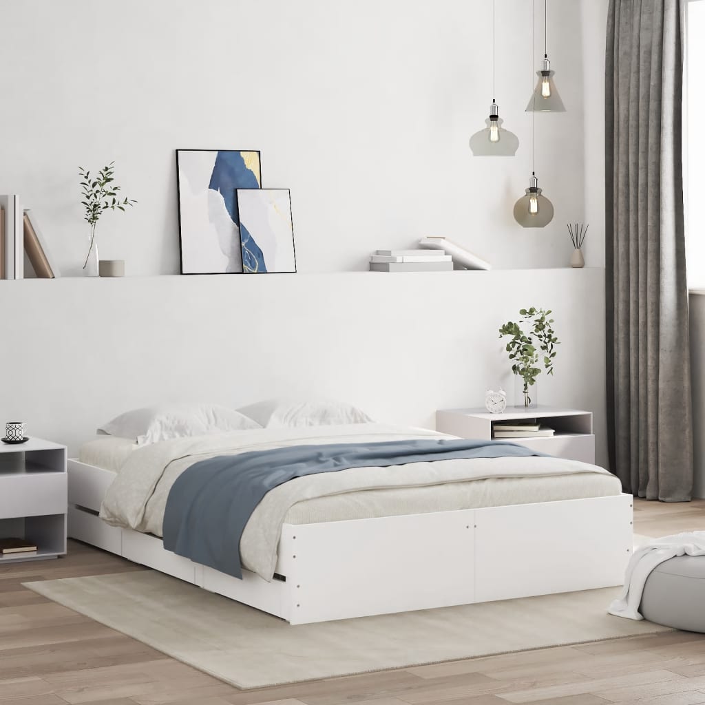 Bed Frame with Drawers without Mattress 135x190 cm White