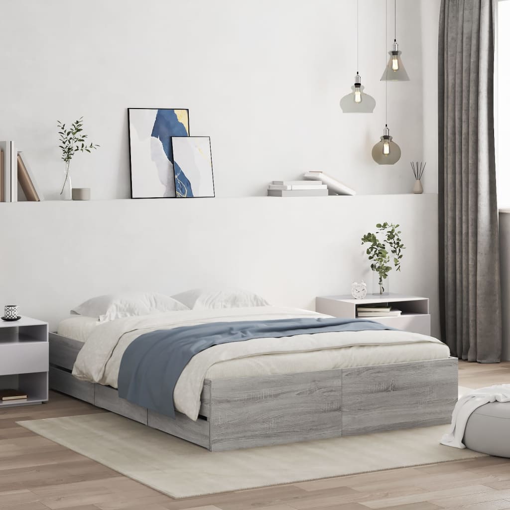 Bed Frame with Drawers without Mattress 135x190 cm Grey sonoma