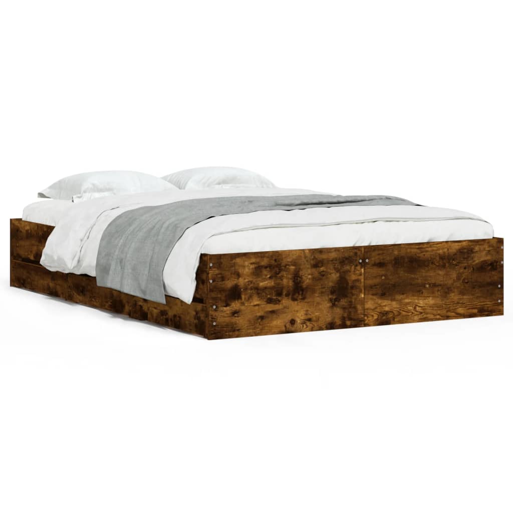 Bed Frame with Drawers without Mattress 120x190 cm Smoked oak