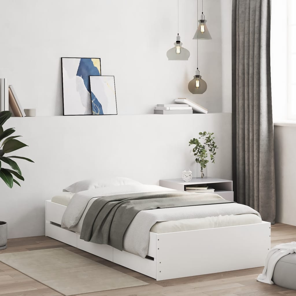 Bed Frame with Drawers without Mattress 90x190 cm White