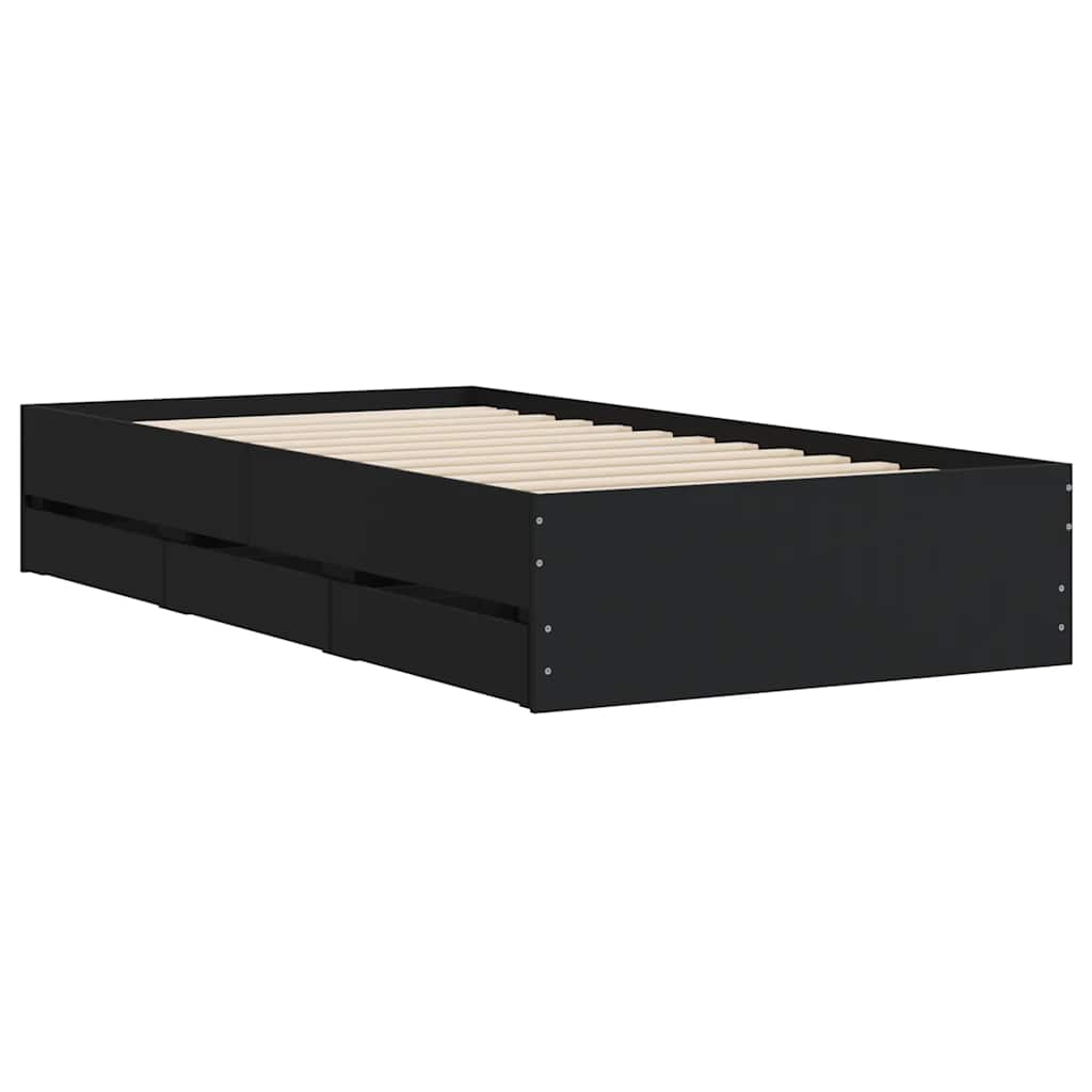 vidaXL Bed Frame with Drawers without Mattress Black 90x190 cm Single 4