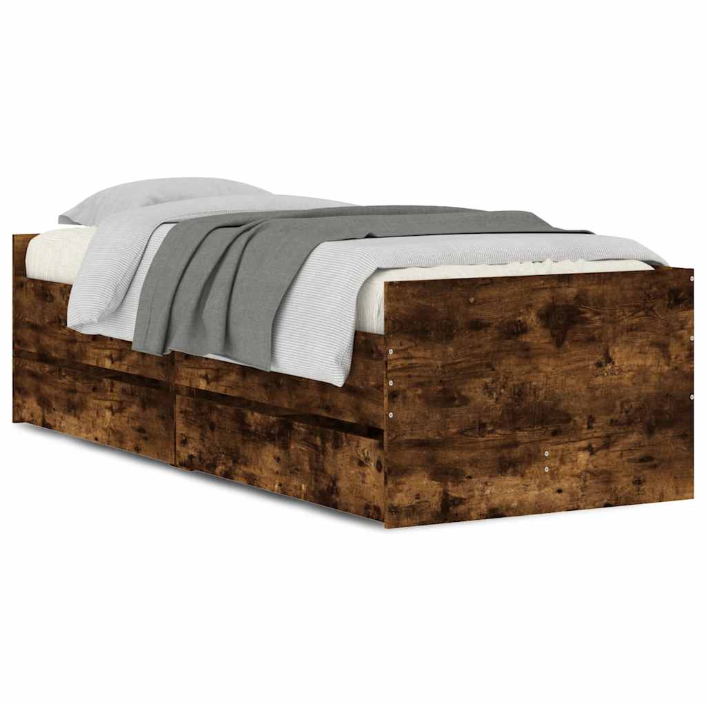 Bed Frame with Drawers without Mattress 100x200 cm Smoked oak