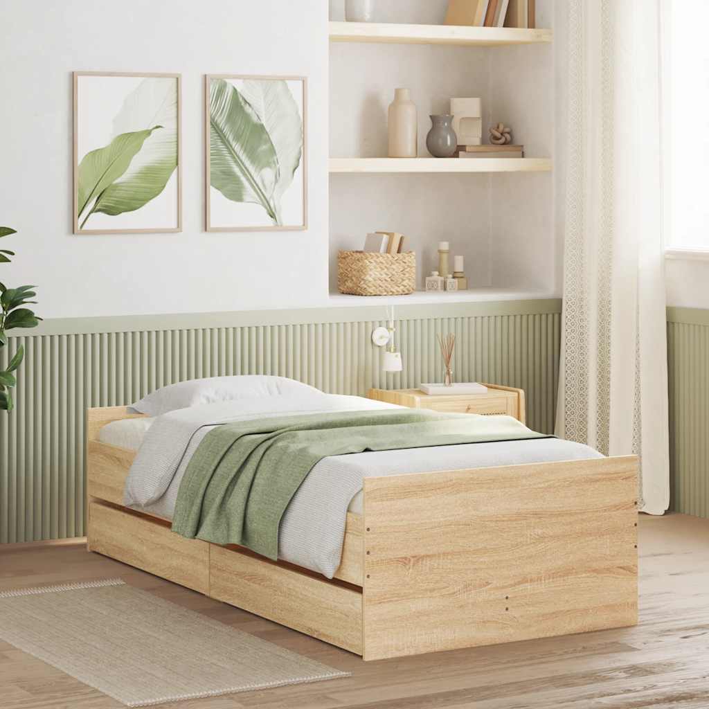 Bed Frame with Drawers without Mattress 100x200 cm Sonoma oak