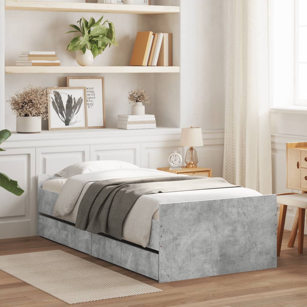 Bed Frame without Mattress Small Single Length 190 cm Concrete grey 75 cm