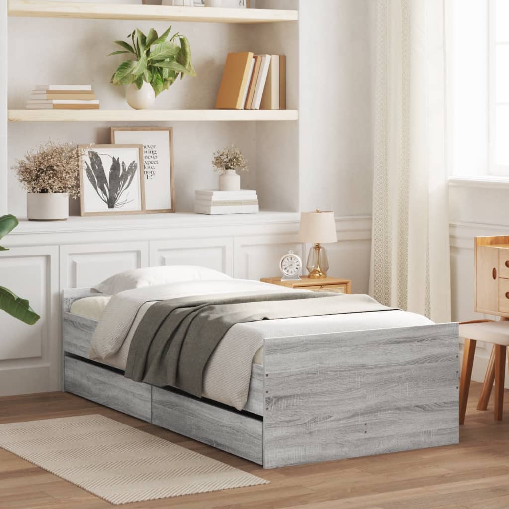 Bed Frame without Mattress Small Single Length 190 cm Grey sonoma 75 cm