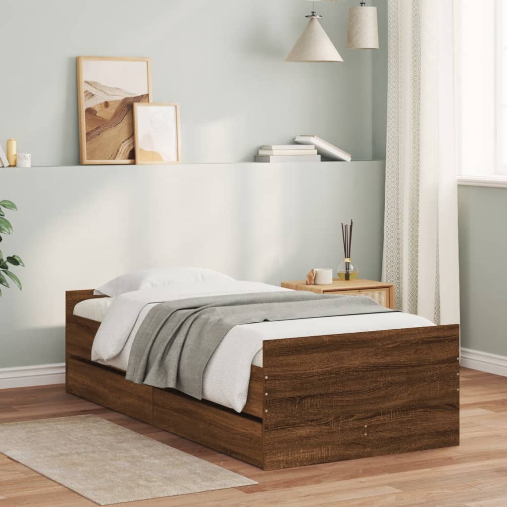 Bed Frame without Mattress Small Single Length 190 cm Brown oak 75 cm