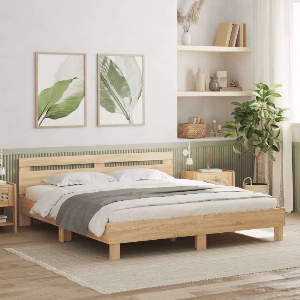 Bed Frame with LED without Mattress Sonoma Oak 200 x 200 cm