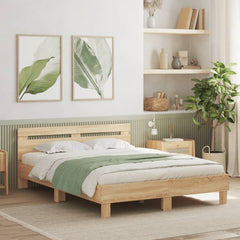 Bed Frame with LED without Mattress Sonoma Oak 150 x 200 cm